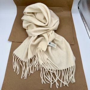Portolano 100% Cashmere Ivory Cream Scarf Twisted Rope Fringe Classic‎ Luxury